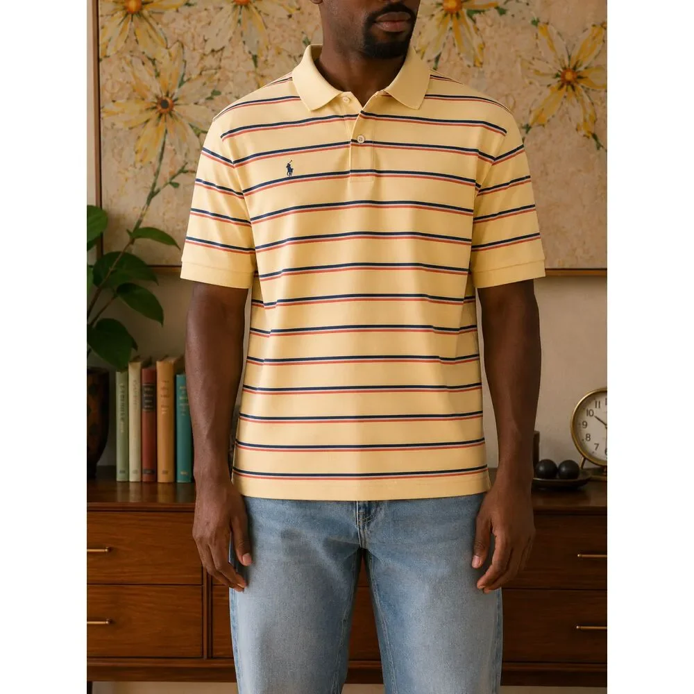 Vintage Ralph Lauren Polo Shirt Mens XL Yellow Striped Americana Preppy 90s